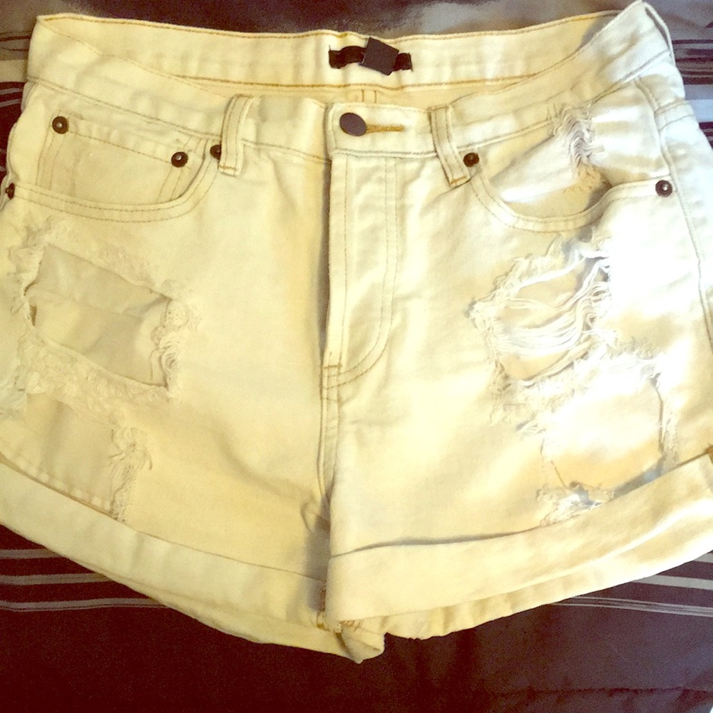 White jean high waisted shorts